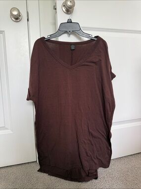 SHEIN Chocolate Brown V-Neck Short Sleeve Tee